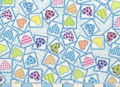 Pastel Heart Patches Blue Fabric